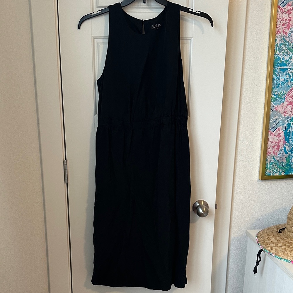 J. Crew Black Sleeveless Crepe Midi Dress with Elastic Waist